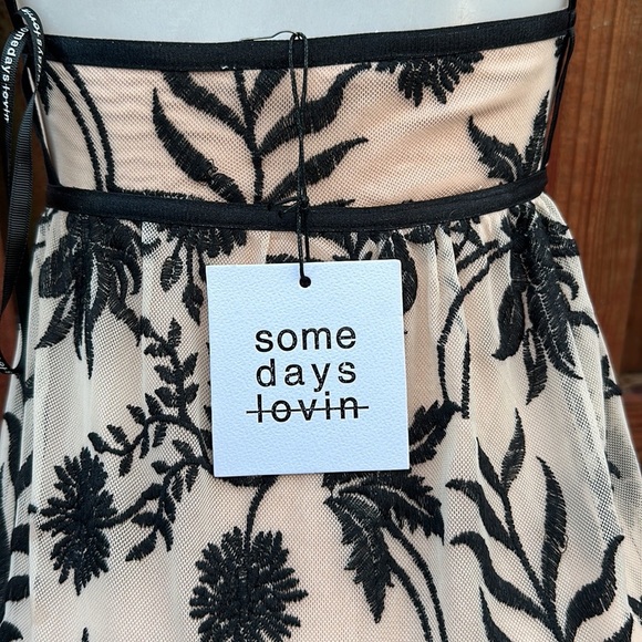 Somedays Lovin Black Tan Embroidered Maxi Dress Plunge Neckline - Picture 7 of 16